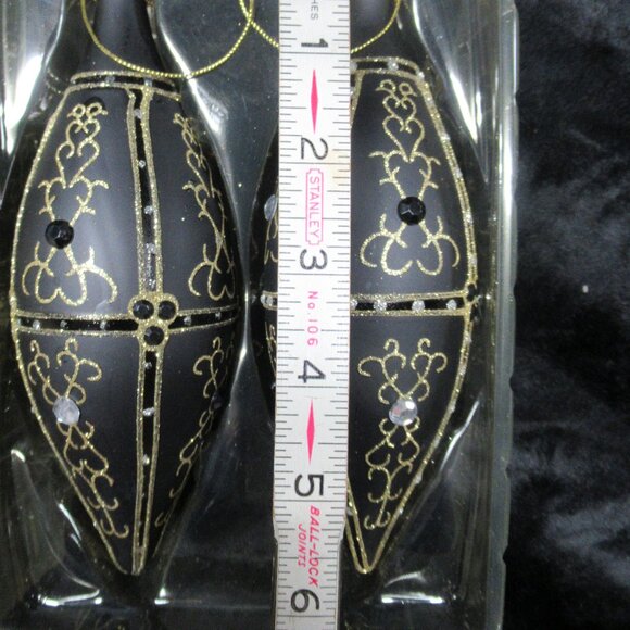 4 pc. Black and Gold Hand Decorated Glass Teardrop Ornaments - Picture 4 of 5